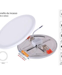 Faretto Pannello Led Da Incasso Rotondo 8W Bianco Caldo 2700K Diametro 120mm Foro Adattabile Da 50mm a 100mm