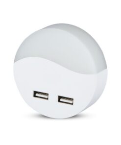 Segnapasso Led Notturno Rotondo 4000K Caricabatteria 2 Porte USB Caricatore 2A Sensore Crepuscolare SKU-506