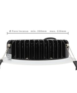 Lampada Faro Led Incasso Da Soffitto 38W Bianco Caldo Rotondo Per Negozio Diametro 230mm IP44