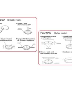 Faretto Led Da Incasso Rotondo 24W 2400LM Caldo 3000K Diametro 225mm Montaggio 2 In 1 Da Plafone e Da Incasso