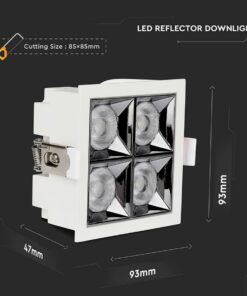 Faretto Led Da Incasso Quadrato 4X4W Neutro 4000K UGR<19 Riflettore 38° CRI>90 Chip Samsung SKU-992