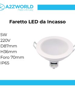 3 Faretti LED da Incasso Dimmerabili 5W 220V Rotondi Bianchi 6500K D87mm H36mm Foro 70mm IP65