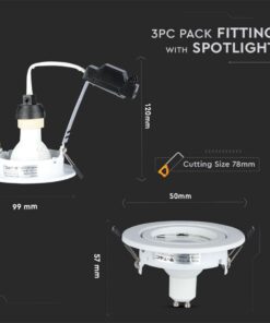 3 PZ Faretti LED Incasso Rotondo Orientabile 5W Carcassa Bianco 6400K Freddo con Lampada GU10 Sostituibile SKU 8883