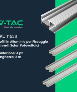 Profili in Alluminio Argento per Fissaggio Pannelli Solari Fotovoltaici Lunghezza 2m (Confezione 4 Pezzi) SKU-11538