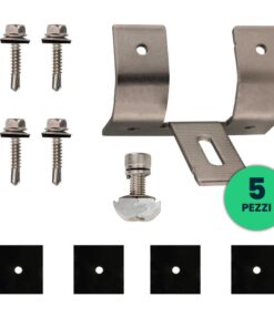 Staffe di Acciaio per Fissaggio Pannelli Solari Fotovoltaici su Lamiera Grecata per Posa Verticale (Confezione 5 Pezzi) SKU-11585