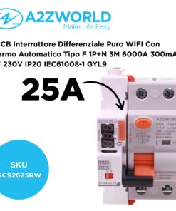 Alternative view of RCCB Interruttore Differenziale Puro WIFI Con Riarmo Automatico Tipo F 1P+N 3M 6000A 300mA AC 230V IP20 IEC61008-1 GYL9, Disponibili 16A 25A 32A 40A 63A (25A)