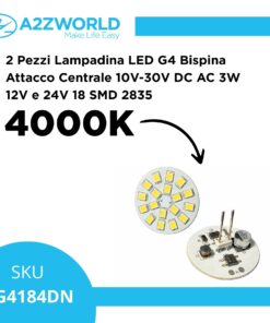 Alternative view of 2 Pezzi Lampadina LED G4 Bispina Attacco Centrale DC AC 3W 12V e 24V Bianco Neutro 4000K 18 SMD 2835 10V-30V