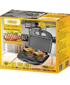 Piastra Tostapane 750W Tostiera Elettrica con Rivestamento Antiaderente Piastra Tosta e Griglia Misura 21x12cm Nero