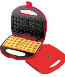 Piastra per Waffle Panini 750W Machina Elettrico Waffle a 2 Posti con Rivestimento Antiaderente Piastra Misura 22.6x12.6cm Rosso
