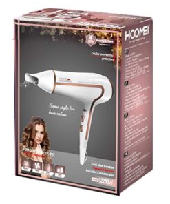 Asciugacapelli Professionale 2200W con 2 Velocita 3 Temperatura e Aria Fredda con Gancio per Appendere Bianco Rosa