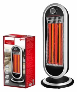 Stufa al Carbonio Oscillante 900W con Potenza Regolabile 2 Livelli con Griglia di Protezione in Metallo Oscillazione Automatico Nero Argento