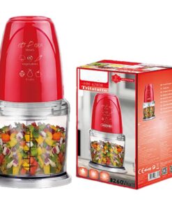 Tritatutto da Cucina Elettrico con Modalita Rapido 260W con Lama in Acciaio Inox Vassoio Capicita Max 500mL Rosso