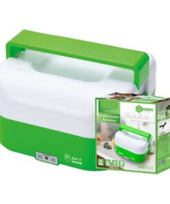 Scaldavivande Elettrico 1.6L 40W Riscalda Porta Pranzo Lunchbox con 4 Posti e 1 per Zuppa Compatibile per Auto e Casa 12V 220V Verde