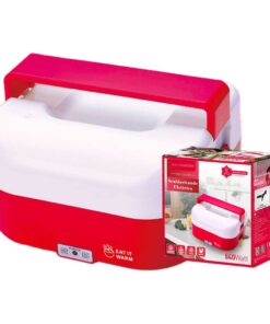 Scaldavivande Elettrico 1.6L 40W Riscalda Porta Pranzo Lunchbox con 4 Posti e 1 per Zuppa Compatibile per Auto e Casa 12V 220V Rosso