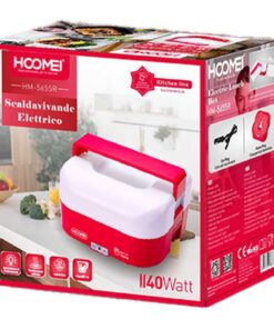 Scaldavivande Elettrico 1.6L 40W Riscalda Porta Pranzo Lunchbox con 4 Posti e 1 per Zuppa Compatibile per Auto e Casa 12V 220V Rosso