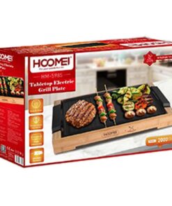 Piastra Grill Elettrica 2000W Rivestimento Antiaderente con Termostato Regolabile e Raccoglitore di Grasso Rimovibile 37.5x23cm Finitura Bambu