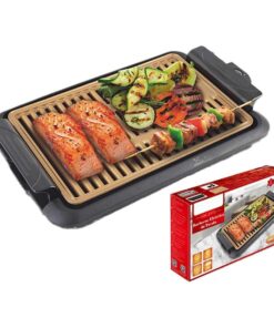 Piastra Grill Elettrica 1000W Rivestimento Antiaderente con Termostato Regolabile e Raccoglitore di Grasso Rimovibile 38.2x25.2cm