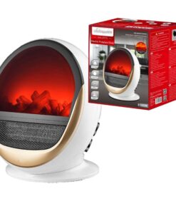 Caminetto Elettrico in Ceramica 750W 1500W con Schermo LED Effetto Fiamma Termocamino Stufa Elettrica Termoventilatore Bianco Oro
