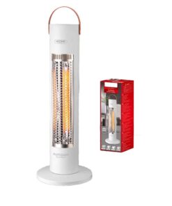 Stufa al Carbonio Oscillante 600W con Potenza Regolabile 2 Livelli con Griglia di Protezione in Metallo Oscillazione Automatico Bianco