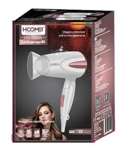 Asciugacapelli Professionale 1300W con 2 Velocita Temperatura con Manico Pieghevole e Gancio per Appendere Bianco Rosa