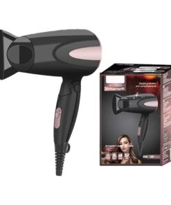 Asciugacapelli Professionale 1300W con 2 Velocita Temperatura con Manico Pieghevole e Gancio per Appendere Nero Rosa