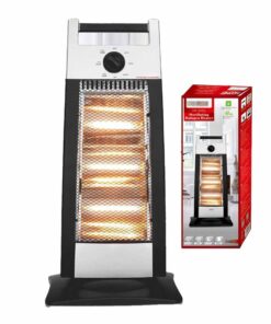 Stufa Alogena Oscillante 400W 800W 1200W con 3 Lampade Alogena per Riscaldamento Rapido con Griglia di Protezione in Metallo Nero