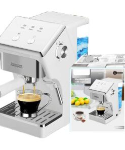 Macchina da Caffe Espresso e Cappuccino 1050W Doppio Bracio con Piano Scaldatazze Funzione Schiuma Latte 1.6L Serbatoio d'Acqua Rimovibile
