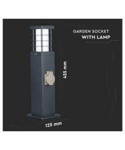 Lampada Da Terra Attacco E27 + Multipresa a Colonna 2 Prese Schuko 16A 455mm IP44 Acciaio Inossidabile Per Giardino SKU-8822
