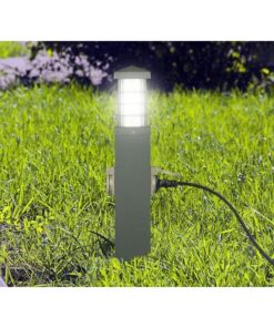 Lampada Da Terra Attacco E27 + Multipresa a Colonna 2 Prese Schuko 16A 455mm IP44 Acciaio Inossidabile Per Giardino SKU-8822