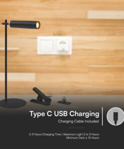 Lampada LED da Tavolo Magnetica 3W Ricaricabile con USB C Touch Dimmerabile 4000K Colore Nero SKU-23042