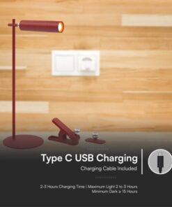 Lampada LED da Tavolo Magnetica 3W Ricaricabile con USB C Touch Dimmerabile 4000K Colore Rosso SKU-23043