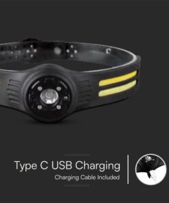 Torcia LED Frontale 3W SMD+5W COB 470lm con Cintura in Silicone e Batteria Ricaricabile USB C IP43 SKU-23340