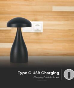 Lampada LED da Tavolo 1W con Batteria 1800mAh Ricaricabile USB C Colore Nero in Metallo Dimmerabile 3 In 1 SKU-7895