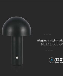 Lampada LED da Tavolo 3W con Batteria 1800mAh Ricaricabile USB C Colore Nero in Metallo Touch Dimmerabile 3 in 1 SKU-7898