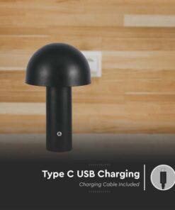 Lampada LED da Tavolo 3W con Batteria 1800mAh Ricaricabile USB C Colore Nero in Metallo Touch Dimmerabile 3 in 1 SKU-7898