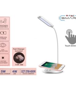 Lampada Led Da Tavolo 4W CCT Dimmerabile Con Caricatore Wireless QI Smartphone Base Rotondo SKU-8605