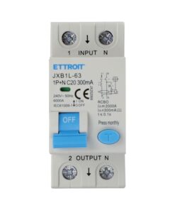 RCBO Interruttore Magnetotermico Differenziale Tipo A Curva C 1P+N 2M 6000A 300mA C20A AC 230V IP20 IEC61009-1