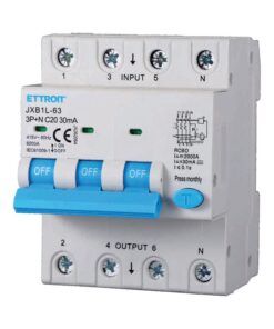RCBO Interruttore Magnetotermico Differenziale Tipo A Curva C 3P+N 4M 6000A 30mA C20A AC 400V IP20 IEC61009-1