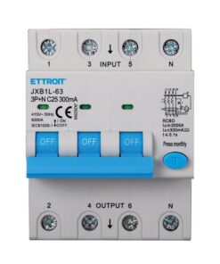 RCBO Interruttore Magnetotermico Differenziale Tipo A Curva C 3P+N 4M 6000A 300mA C25A AC 400V IP20 IEC61009-1