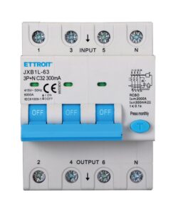 RCBO Interruttore Magnetotermico Differenziale Tipo A Curva C 3P+N 4M 6000A 300mA C32A AC 400V IP20 IEC61009-1