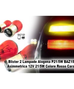 Blister 2 Lampade Alogene P21/5W BAZ15D 12V 21/5W Rosso Luci Freno