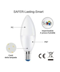 Alternative view of Lampada A Led E14 C37 8W Bianco Freddo 6500K 720 Lumen