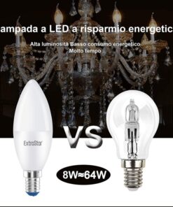 2 PZ Lampada A Led, Lampadina E14 C37 8W Bianco Caldo 3000K 720 Lumen