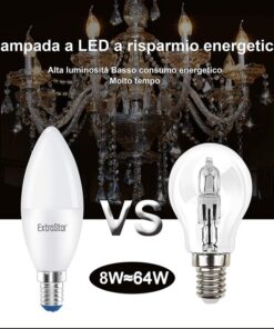 2 PZ Lampada A Led, Lampadina E14 C37 8W Bianco Caldo 3000K 720 Lumen