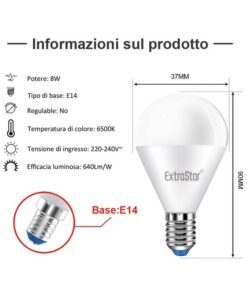2 PZ Lampada A Led E14 P45 G45 8W Bianco Caldo 3000K 720 Lumen