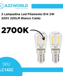 2 Lampadina Led Filamento E14 2W 220V 220LM Caldo 2700K Per Frigorifero Vetro Trasparente