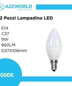 2 Pezzi Lampadina LED, Lampadina E14 C37 9W 860LM Bianco Caldo 3000K D37X106mm