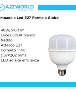 Lampada A Led E27 Globo T140 48W 5160LM Bianco Freddo 6500K 137X202mm