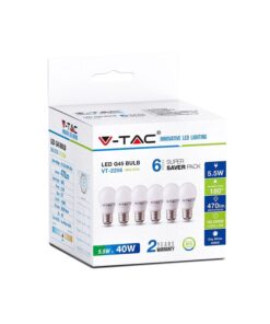 6 PZ Lampada A Led E27 G45 5,5W Freddo 6400K Forma Sfera Bulbo Palla 180 Gradi 220V SKU-2732