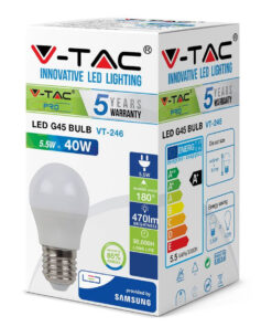 Lampada A Led E27 G45 5,5W Freddo 6400K Forma Sfera Bulbo Palla 240 Gradi 220V Chip Samsung SKU-176